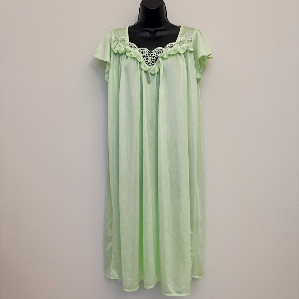VTG Mint Green Nightgown Lace Ruffle Flutter Sleeve Size Large RN109872